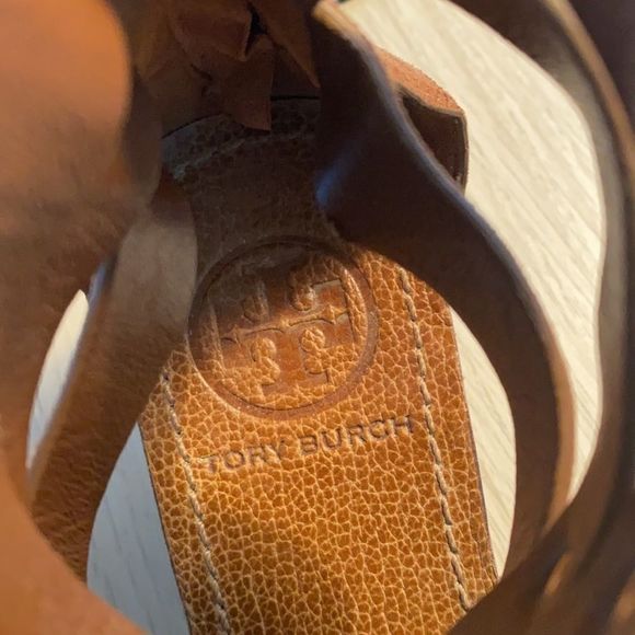 Tory Burch Gladiator Brown Sandal Gold 6 1/2 M Leather Wedge Ankle Strap Boho - Picture 7 of 14